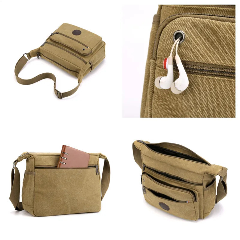 Mens canvas cross body bag travel leisure highquality outdoor handbag school retro zipper messenger shoulder 240919