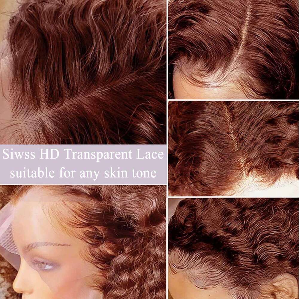 Reddish Brown Wave Front 13x4 13x6 Deep Human Hair Copper Red HD Curly Lace Frontal Wigs Preplucked