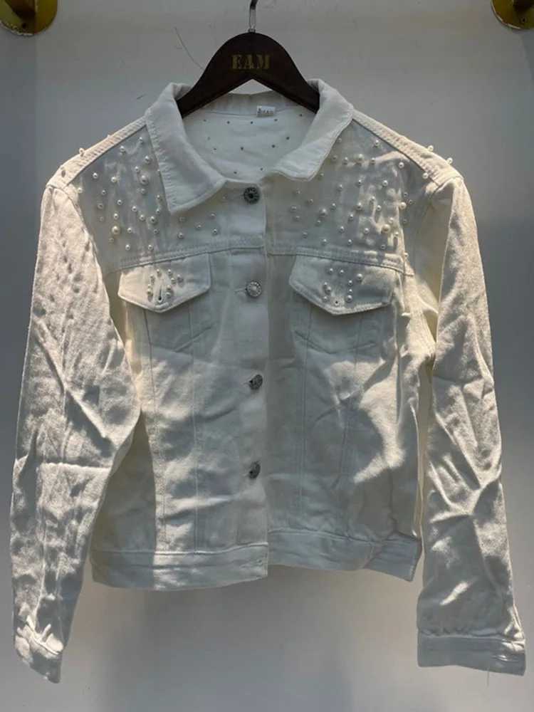 DEAT Fast Delivery New Autumn Fashion Womens Denim Jacket Full Sleeve Loose Button Pearls Short Lapel Wild Casual 2024 AP446X240920