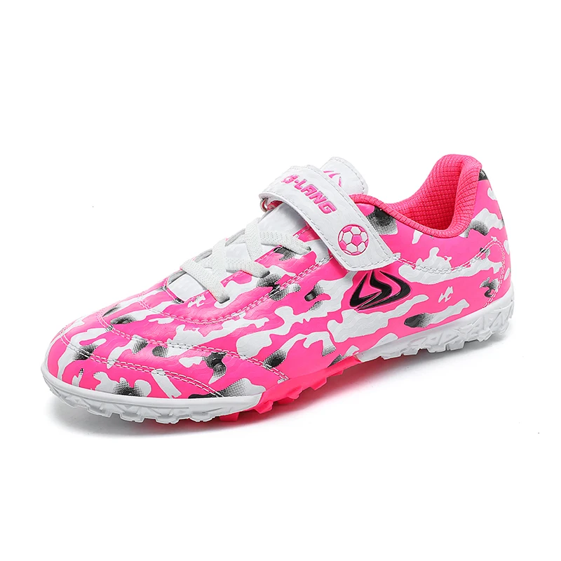 New Hook Loop Fastener Children's TF Training Boys And Girls Football Shoes Grass Professional Competition Anti Slip Sneaker