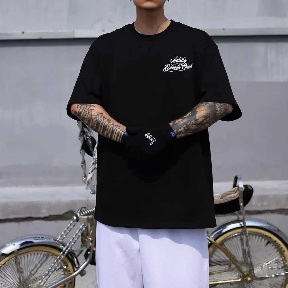 Handmade finger cross print white summer black Y2K mens and womens short sleeved T-shirt CL240913