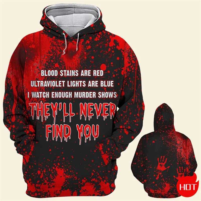 Horror New 3D Red Bloody Patterns Printing Hoodies Fashion Halloween Graphic Hooded Sweatshirts Kid Cool Pullovers Mens Clothing Y240920