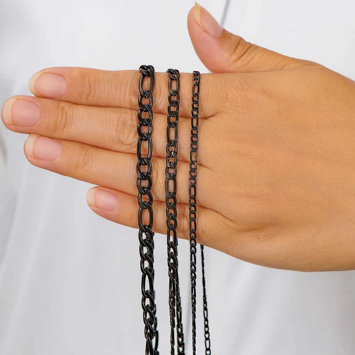 Thickness 3mm/4.5mm/6mm Black Color Figaro Chain Stainless Steel Link Classic Necklace for Men Women Jewelry 16 to 40 InchesX240919