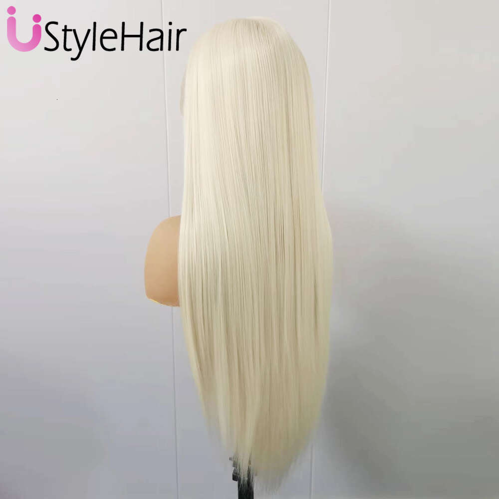 Ustylehair Platinum Blonde Long Silky Straight Wig 13X6 Lace Wigs For Women Heat Resistant Synthetic Hair Daily Used Front