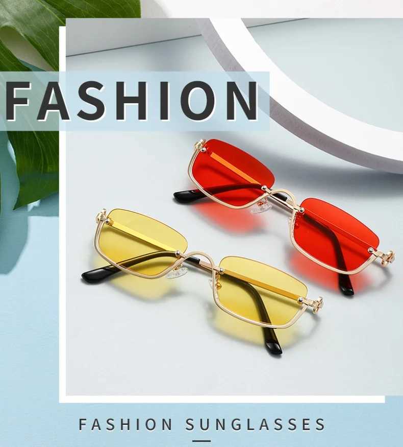 Fashion Small Square Womens Sunglasses Luxury Brand Metal Half Frame Sunglasses Woman Trend 2024 Vintage Black Pink ShadesX240920