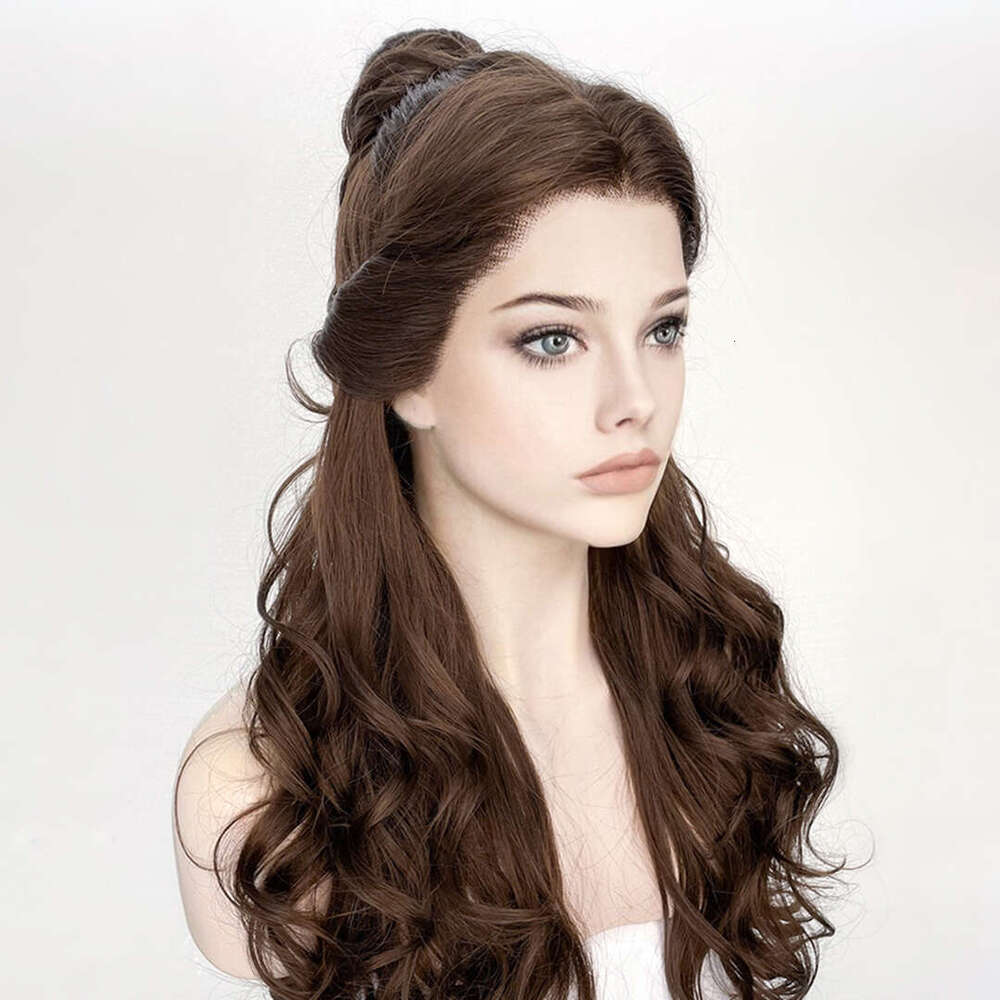 Long 26Inches Wavy Dark Chesut Brown 13X4 Transparent Lace Front Women With Baby Glueless Systhetic Hair Wigs