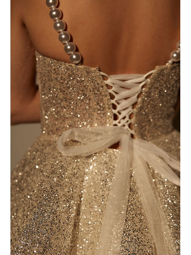 A-Line Gold Dresses Homecoming Dresses Sparkle Shine Cocktail Evening Party Birthday Gown Short Mini Sleeveless Spaghetti Strap Pink Dress Tulle Glitt