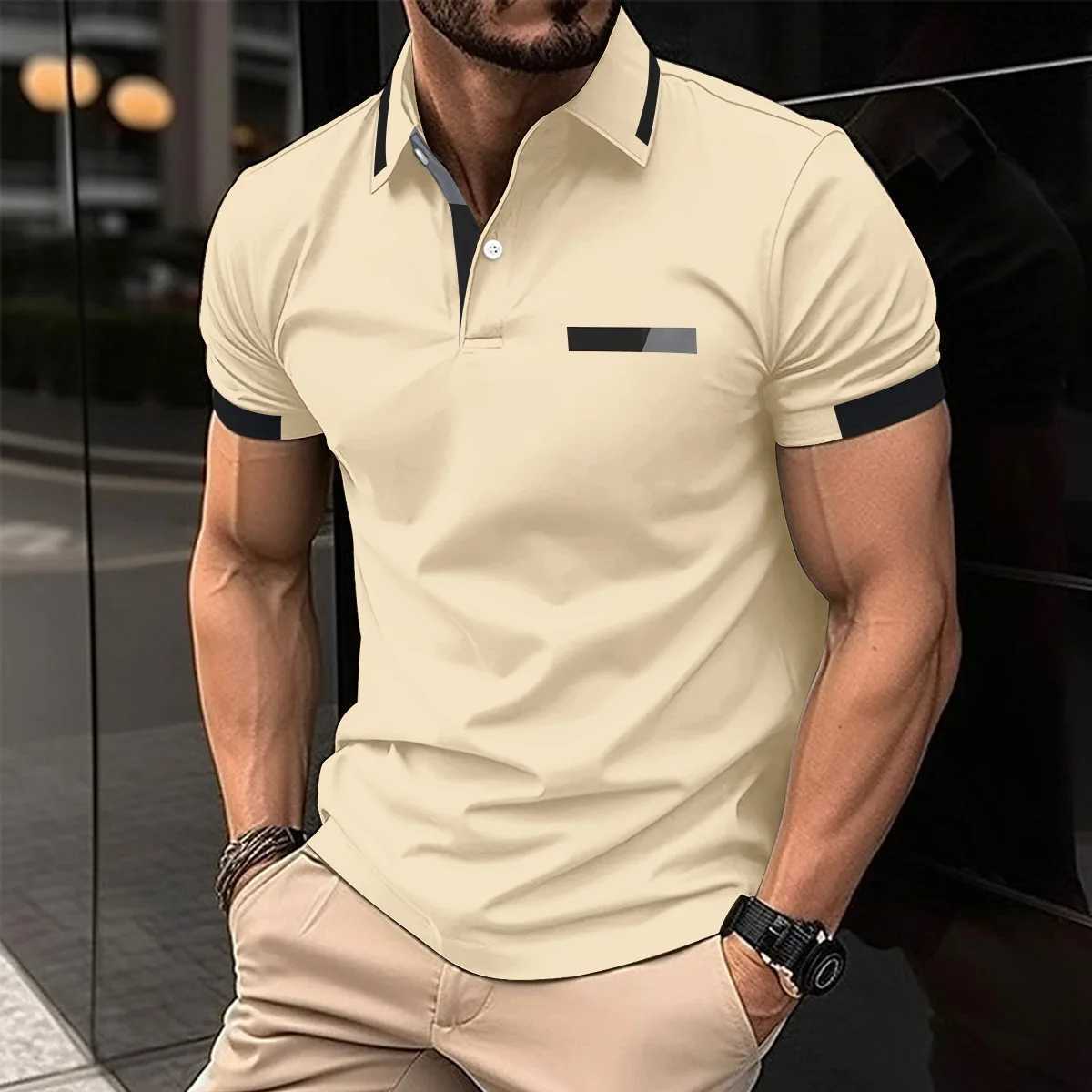 Summer fashion new Polo shirt casual lapel button golf dress gradient printed short-sleeved T-shirt big mens Polo shirtX240920