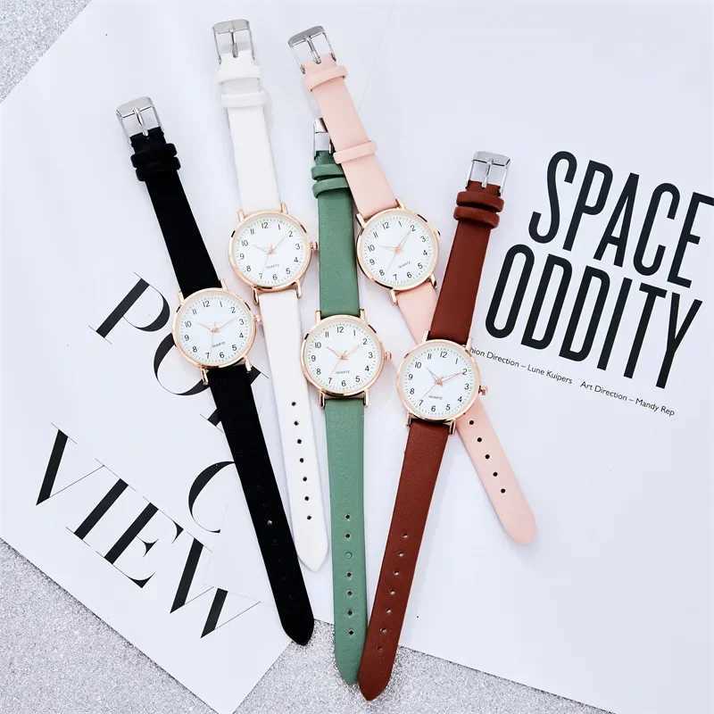 Casual Ladies Watches Reloj Luminous Women Watch Round Arabic Digital Dial Leather Strap Quartz Wristwatches Relojes Para MujerX240920