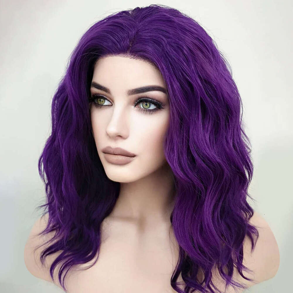 Dark Purple Blonde Water Wave Synthetic 13X4 Transparent Lace Front For Black Women Hot Cosplay Lolita Glueless Soft Wigs