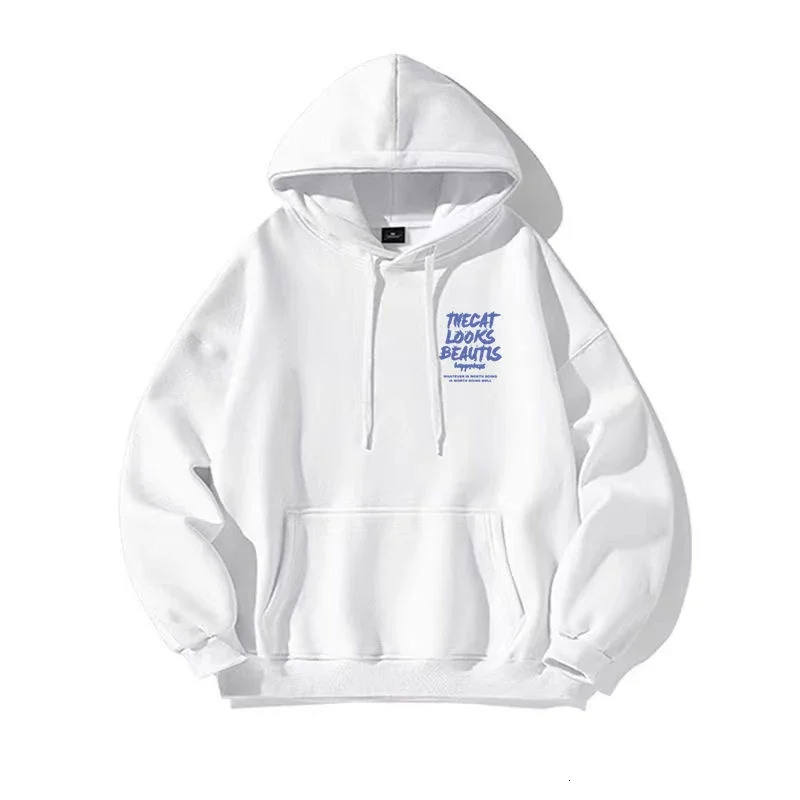 2024 Men's fashion casual long-sleeved hoodie Street hip hop hooded sweatshirt solid color printed coat