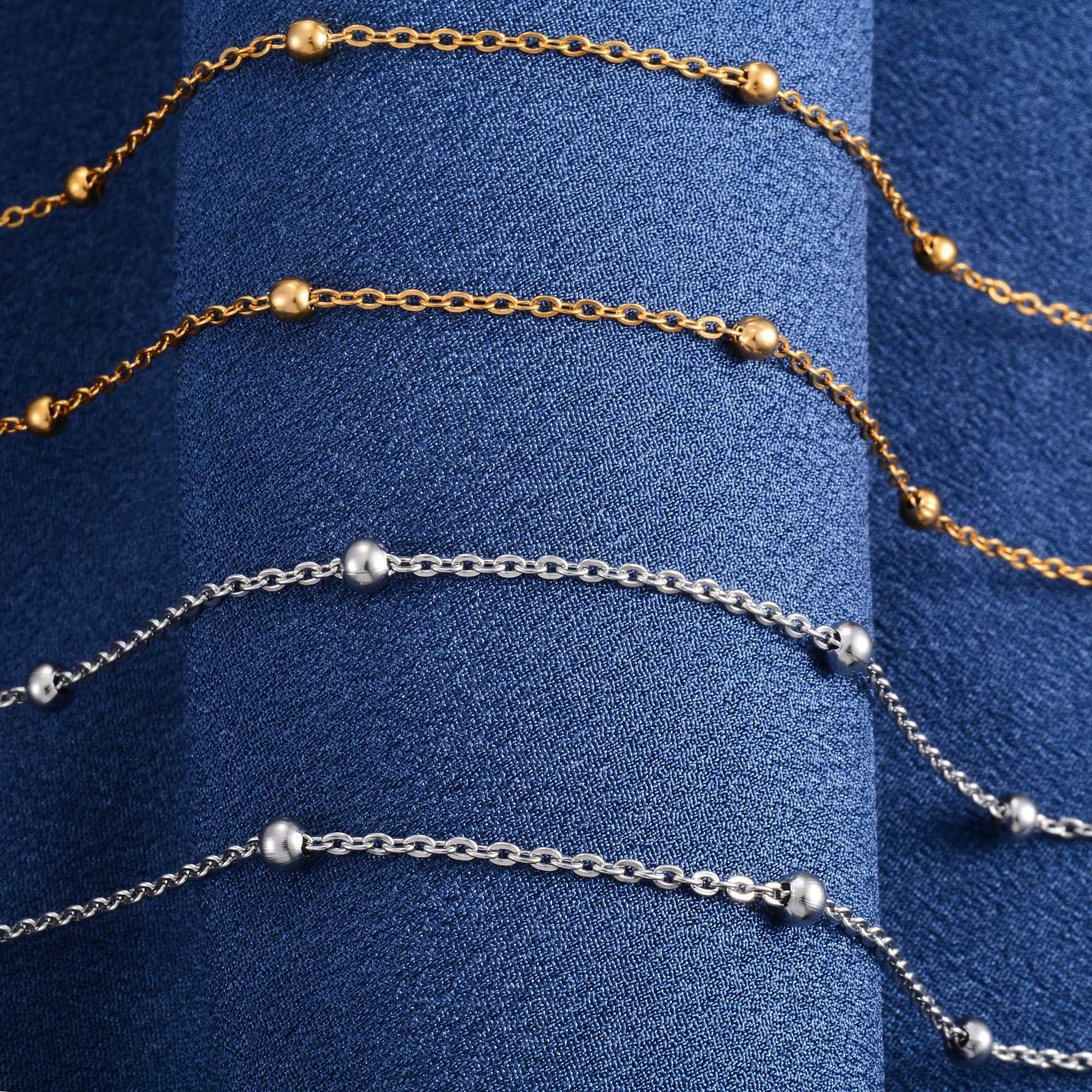 Dainty Stainless Steel Long Necklace for Women Ladies Link O Chain with Beads Choker on the Neck Jewelry Fiding AccessoriesX240919