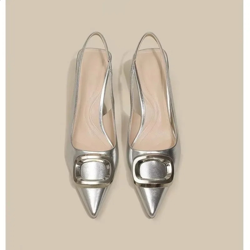 Woman Slingback Shoes Fashion 2024 Spring Ladies High Heels Elegant Med Heel Pointed Toe Slip on Sandal Mules Q44 240919