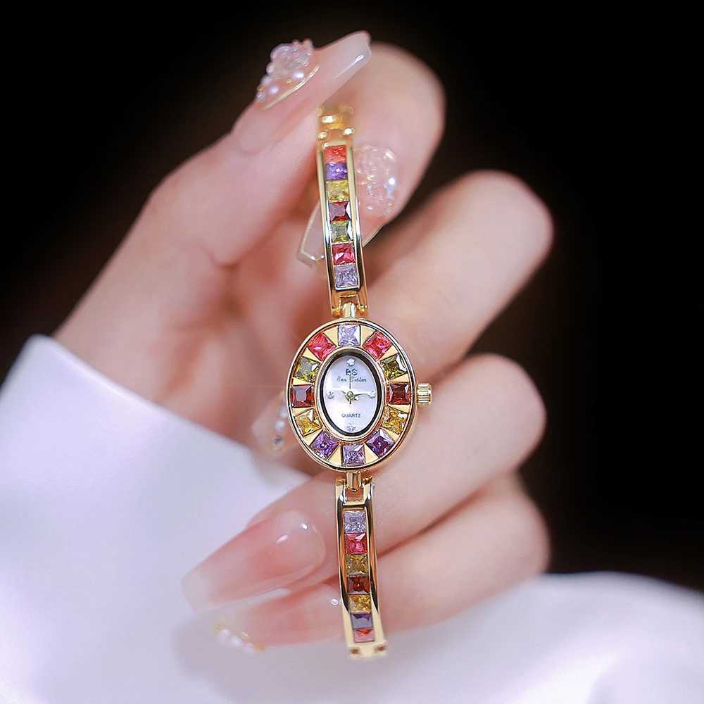 Womens Watch Luxury Fashion Quartz Wristwatches Colored Rhinestone Small Silver Bracelet Watches For Women GiftsX240920