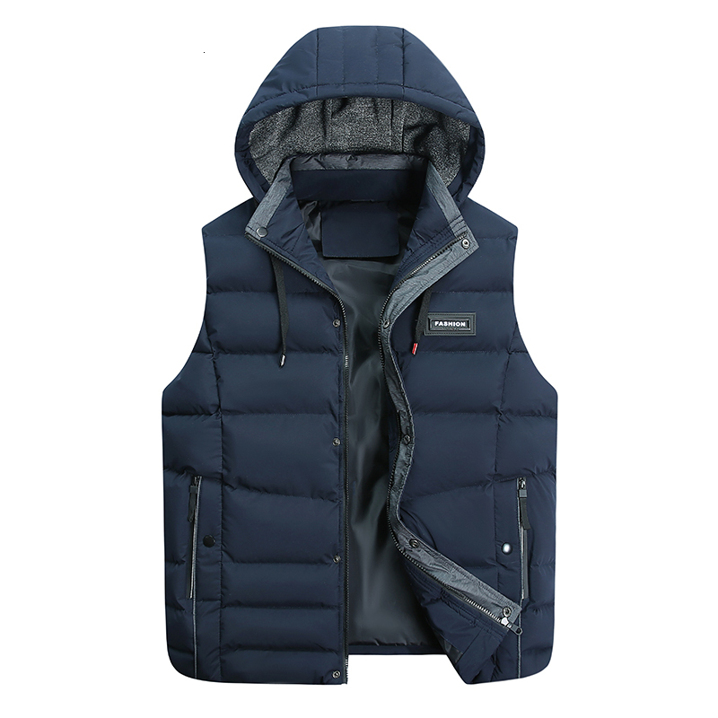 Winter New Thick Warm Windproof Sleeveless Jacket Autumn Men Fashion Casual Sport Pockets Detachable Hat Vest Man