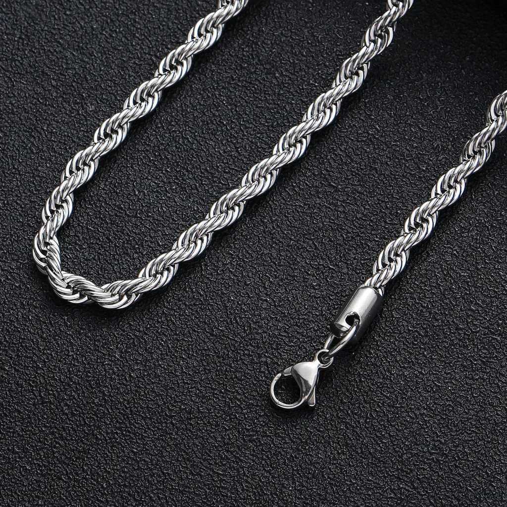 2-6MM Stainless Steel Necklace For Women Men Never Fade Waterproof Twisted Rope Chain Fashion Jewelry 16-30 inchesX240919