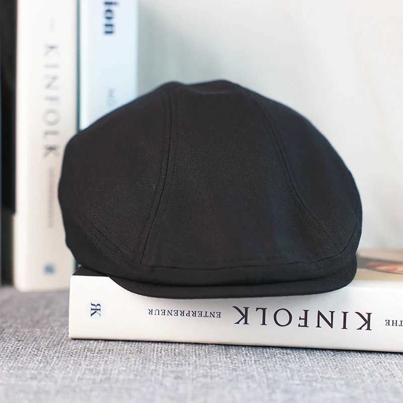 Spring Summer Linen Newsboy Cap New Solid Black Breathable Beret Mens Womens Literary Retro Hat England Hats Male Hats A-602X240919