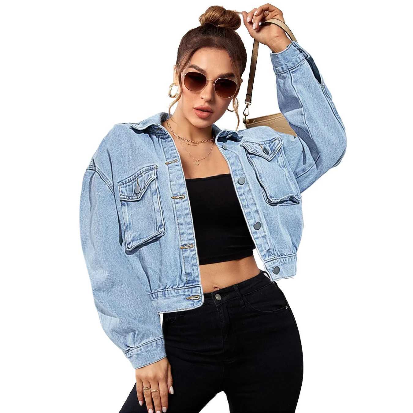 2023 Autumn Winter New Denim Jacket For Women Fashion Long Sleeve Short Jeans Coat Casual Ladies Clothing XS-LX240920