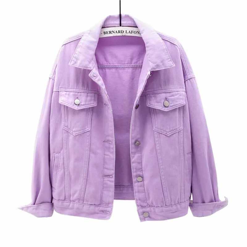 2024 Womens Color Jeans Jacket Spring Autumn Loose Short Casual Tops Cotton Denim Outerwear Black Red Purple White Yellow PinkX240920