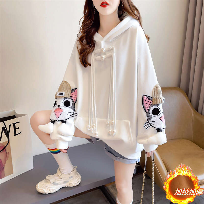 Hallowmas Thickened Plush Hoodie Women in Autumn Winter Korean Version Loose Oversized Design Feeg Niche Cute and Versatile for Small Figures Autumn D