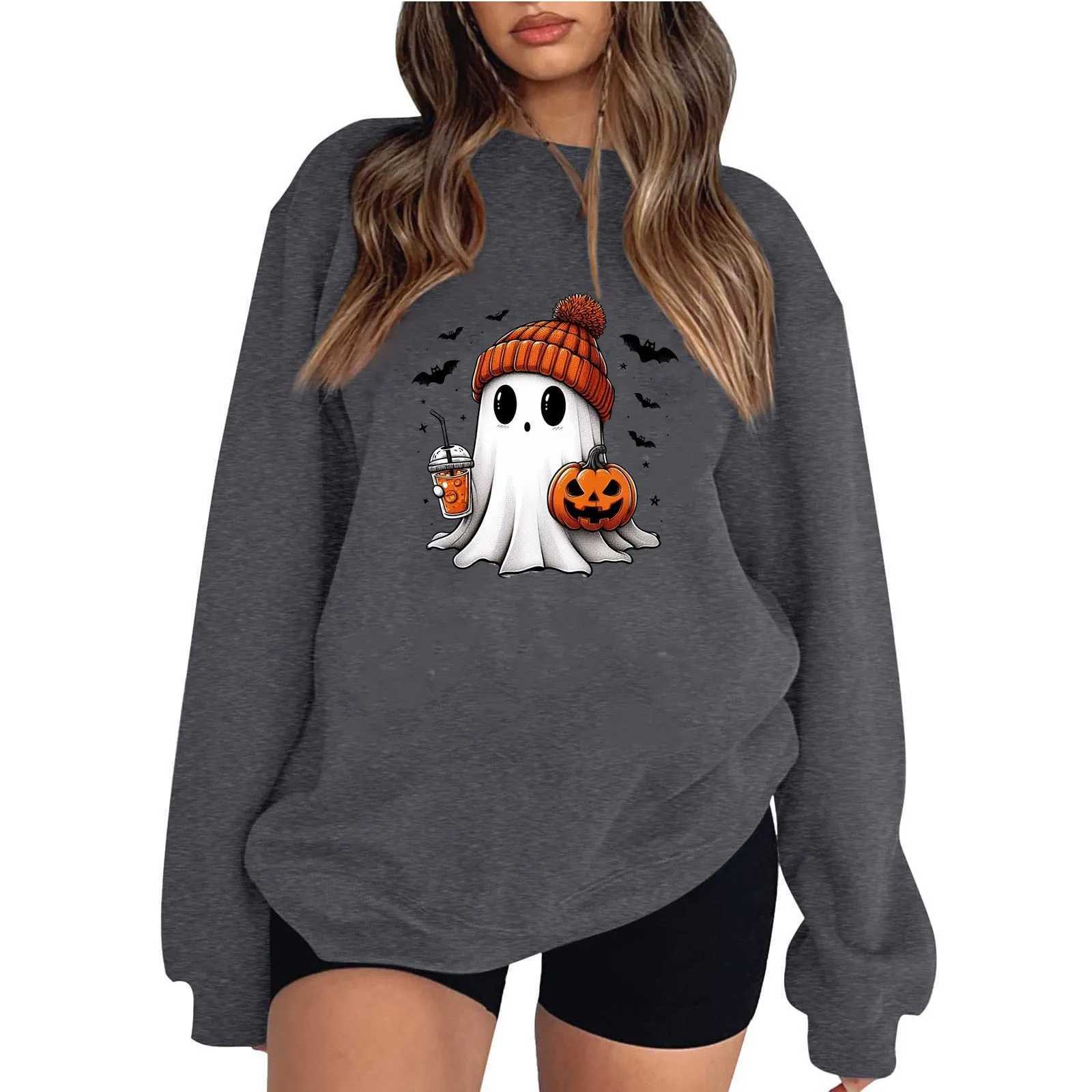Women Hoodies Cute Boo Pumpkin Sweatshirts Spooky Halloween Harajuku Girls Sweat-Shirt Long Sleeve Outerwears O-Neck Clothing Y240920