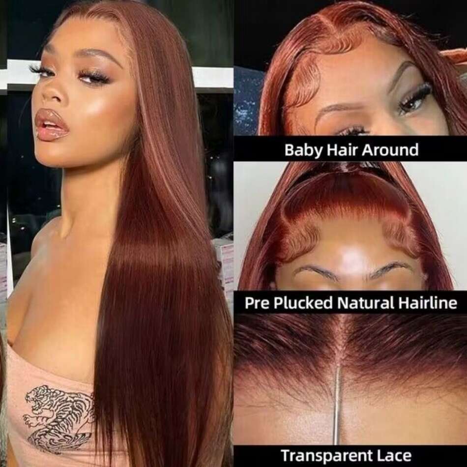 13x4 Reddish Front Human Hair Wigs For Women Brazilian Colored Red Brown Straight Lace Frontal Wig Pre Plucked