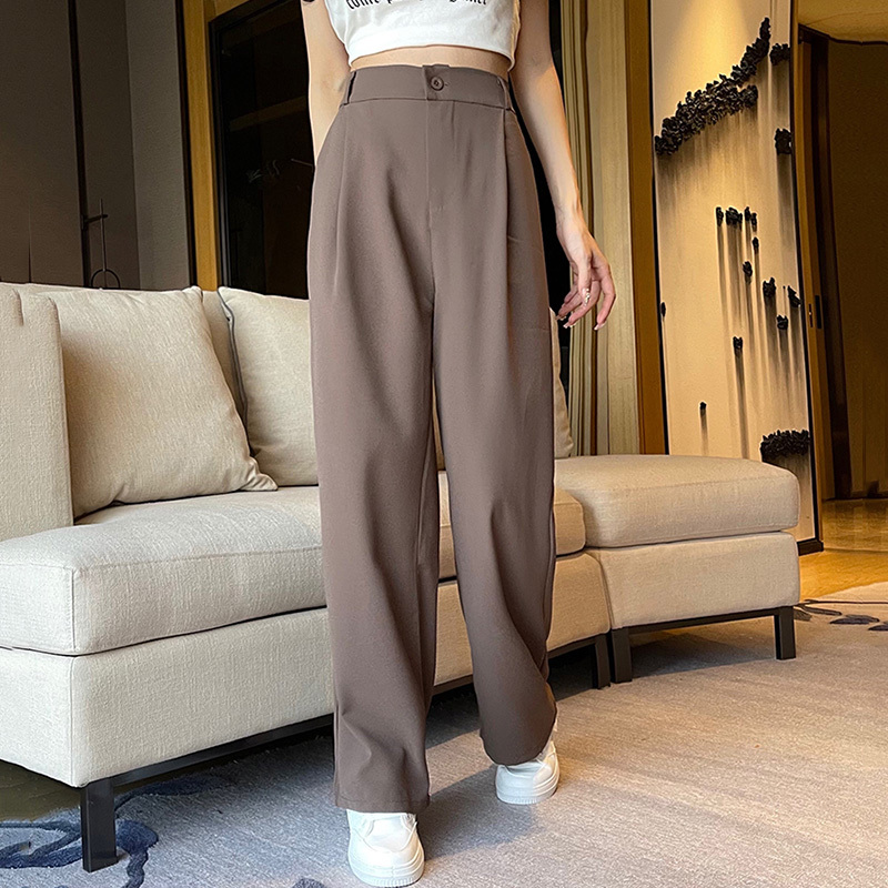 2026 Women Straight Silk Satin Suit Pants Lady Baggy Office High Waisted Trousers Female Elastic Wide Leg Blue Pink Green Slac