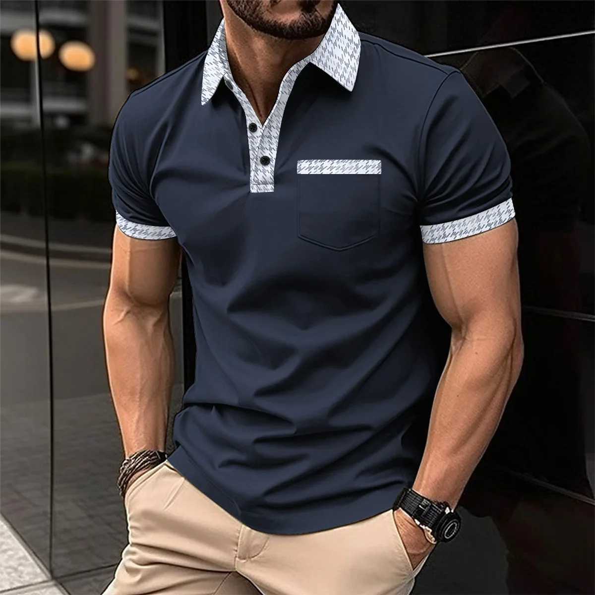 2024 Summer New Mens Casual Short-Sleeved Polo Shirt Office Fashion Lapel T-Shirt Mens tiki Polo Shirt Mens ClothingX240920