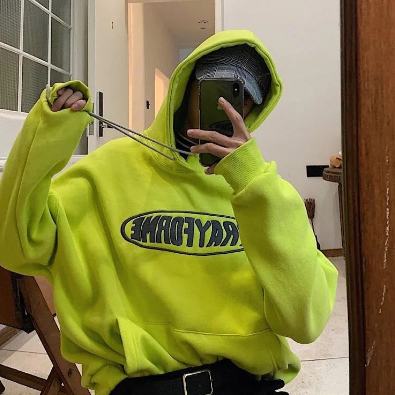 Mens clothing hooded streetwear hiphop mens sportswear letter green printed onepiece warm expression 240911