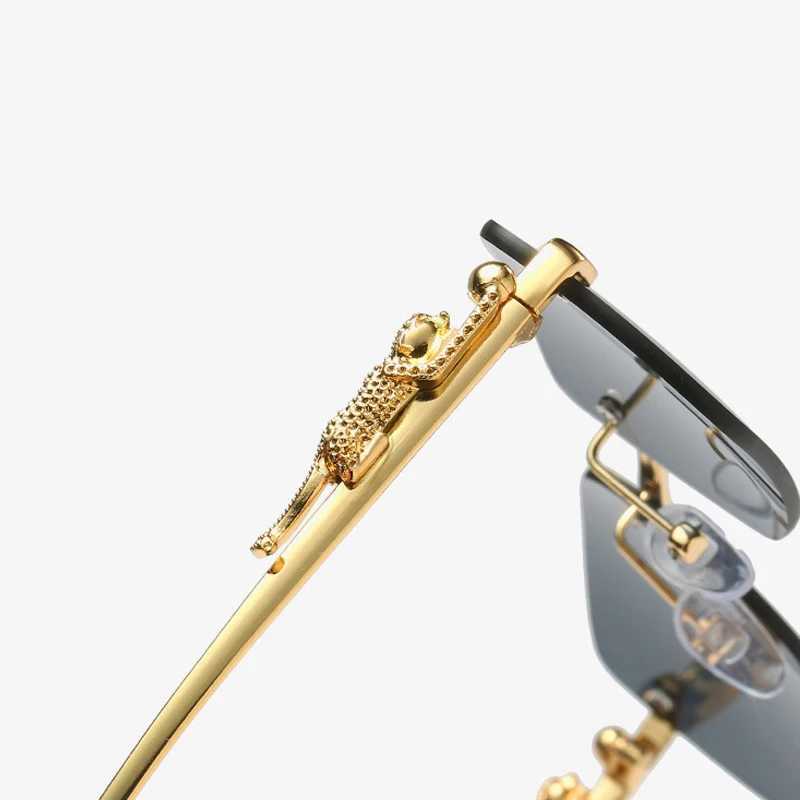 Gold Black Rectangular Sunglasses With Metal Hinge Rimless Metal sunglasses Summer fashion Travel Street Photo SunglassesX240920