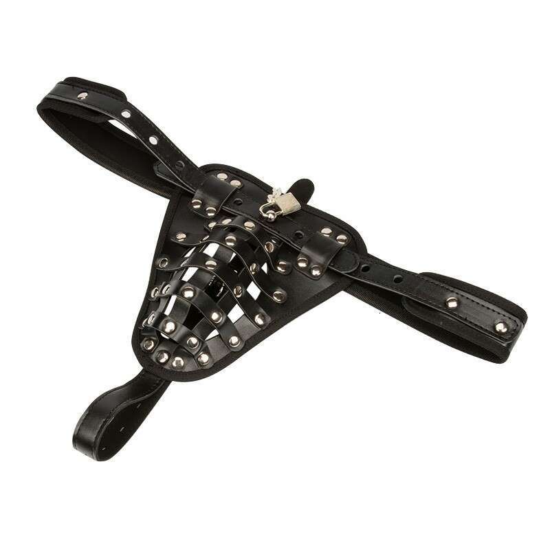 Free Custom Box - Men Leather Lingerie Chastity Cage Panties Cock Bondage Restraints Sex Belt Male Thongs With Lock Penis Toy