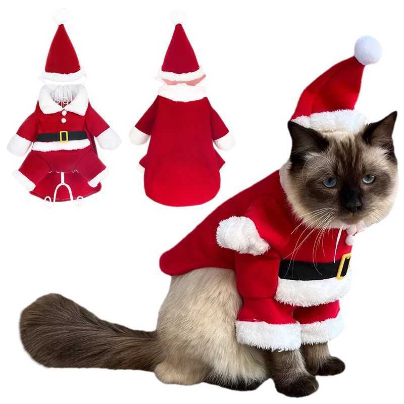 Christmas Pet Cat Clothes Winter Warm Yorkshire Cosplay Suit For Small Dogs Cats Funny Santa Claus Clothing Puppy Kitten CostumeXJ240906