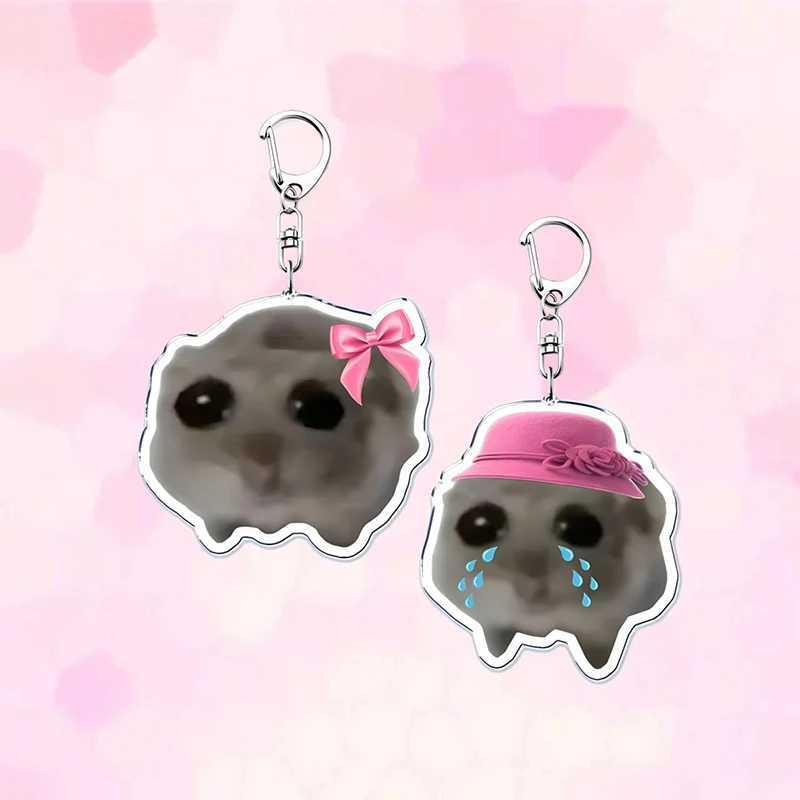 Fun Meme Im Just A Girl Sad Hamster Key Chain Keychains Ring for Accessories Bag Funny Pendant Keyring Jewelry Fans GiftsX240919