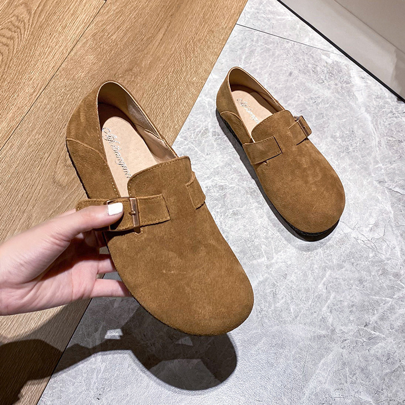 New cowhide Haken shoes for women in spring, casual round toe flat shoes, height increasing single shoes, lazy people, one foot shoes