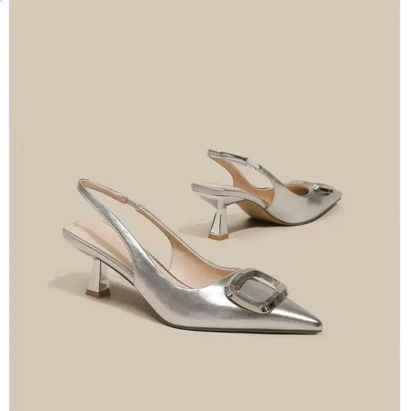 Woman Slingback Shoes Fashion 2024 Spring Ladies High Heels Elegant Med Heel Pointed Toe Slip on Sandal Mules Q44 240919