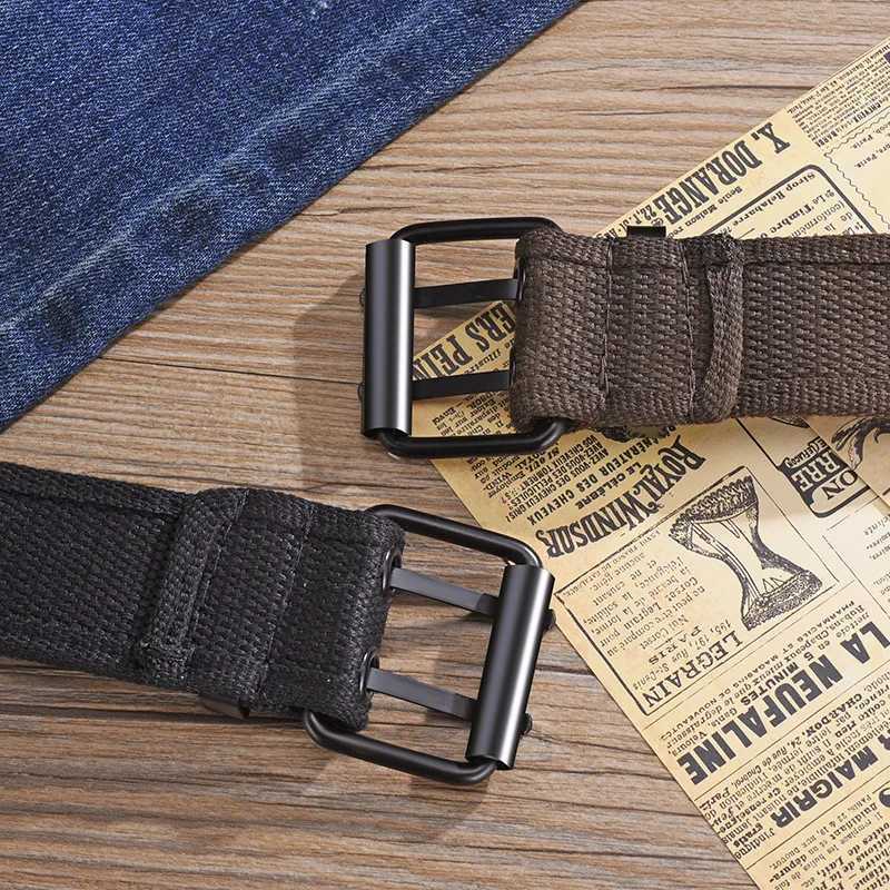 Womens and mens square buckle canvas straps without perforations Korean style fashionable and personalized woven strap trend W240920