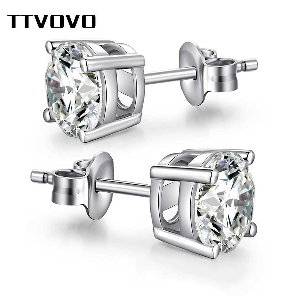 TTVOVO Solid 925 Mens Pure Silver Stud Earrings CZ Cubic Zirconia 4-Claw Stud Earrings Engagement Earrings Brinco S925 Jewelry W240919