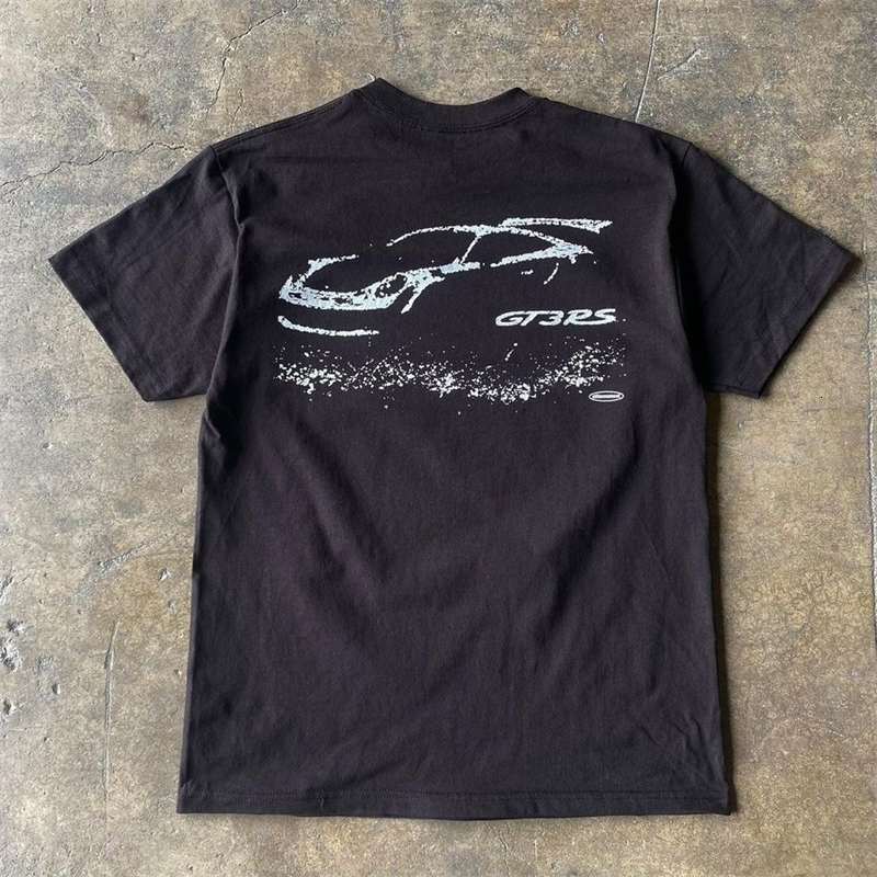 Comfortable and breathable ins American retro vintage T-shirt men trendy hiphop car print ins couple short-sleeved niche trendy 240815