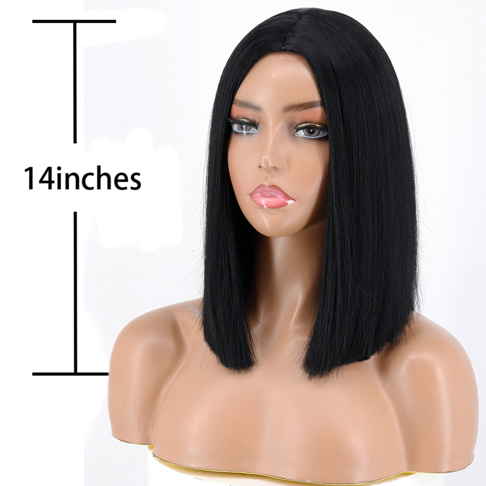 Synthetic Wig 1B 99J 4H27 Mechanism Bob Wig Middle Part 14inch Black High Temperature Fiber