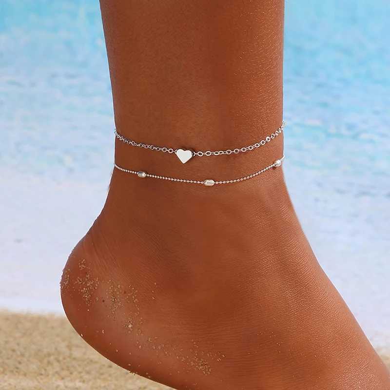 Simple Heart Female Anklets Barefoot Crochet Sandals Foot Jewelry Leg New Anklets On Foot Ankle Bracelets For Women Leg Chain Y240920