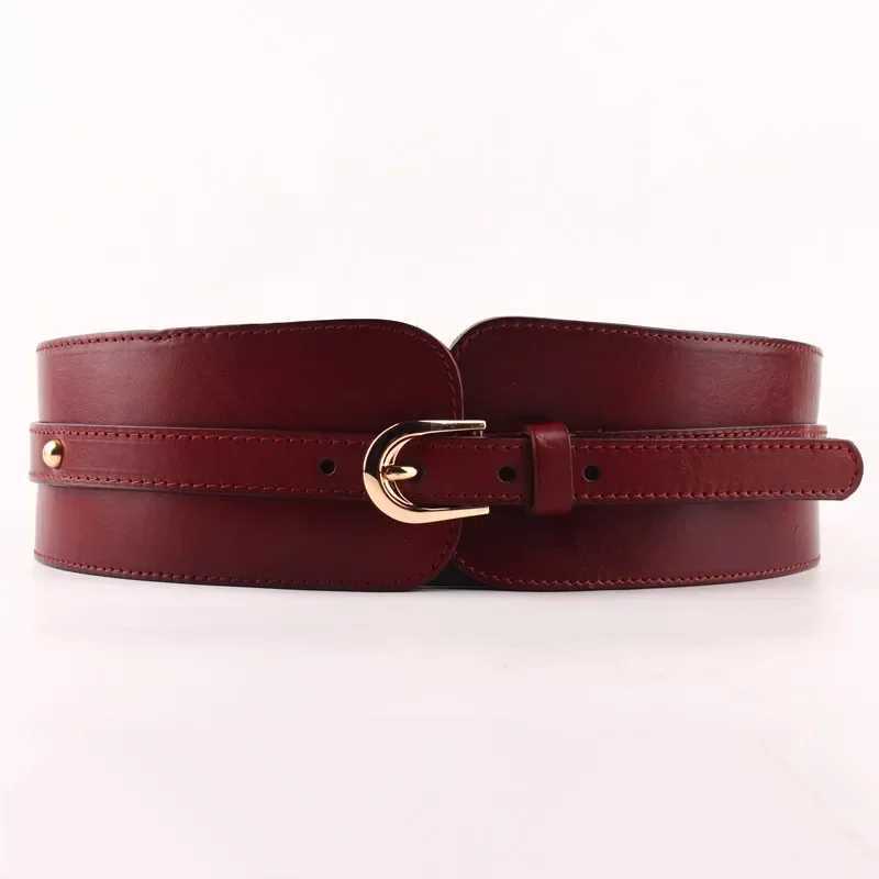 Womens vintage one layer high-quality cowhide leather belt with elastic strap W240920