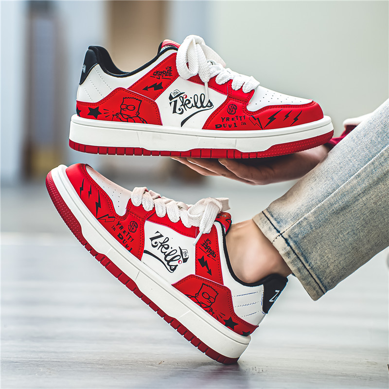 2025 new Designer Brand Red Men's Skateboarding Fashion Anime Sneakers Leather Casual Skate Sneaker Men Hip Hop Street Shoes 6e7e