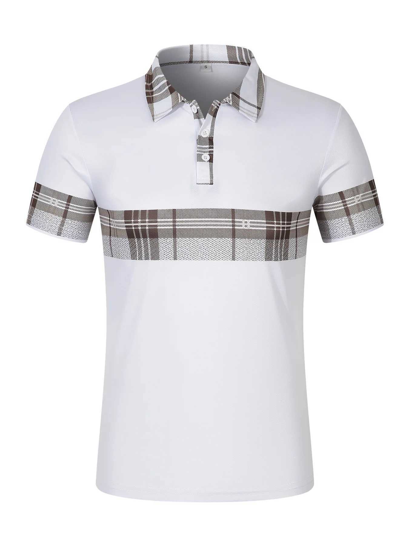 Summer new mens fashion casual polo shirt short sleeve striped button Waffle T-shirt breathable topX240920