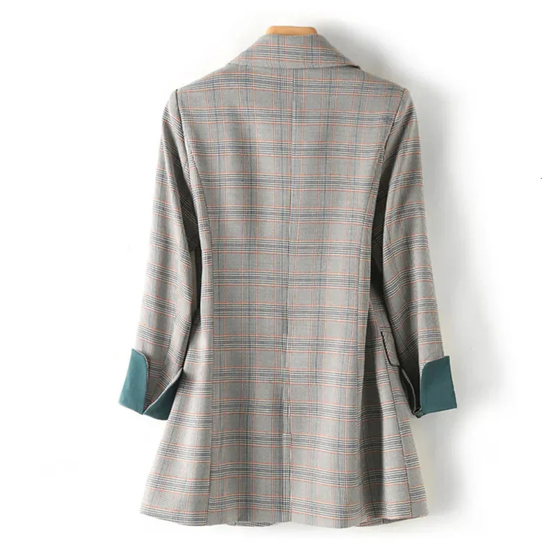 Gray Plaid Vintage Turn-Down Collar Single Button Long Sleeve Women's Jacket Korean Fashion Jackets Short Coat For Women 2024