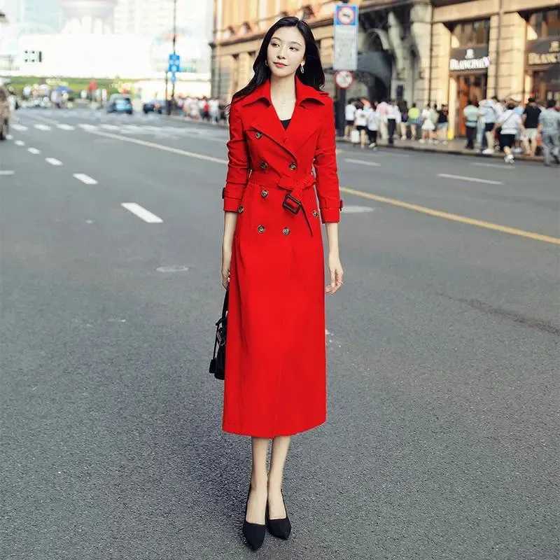 Korean Long Slim Double Breasted Trench Coats Casual Khaki Windbreaker Jackets Spring 5xl Gabardina Streetwear Womens CasacasX240921