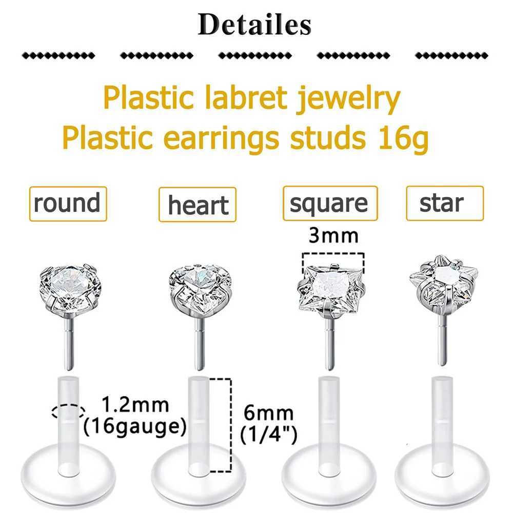 2pcs 16G Clear Lip Rings Studs Plastic Labret Piercing Jewelry Push in Cartilage Earring Threadless Helix 6mm 8mm 10mm Y240921