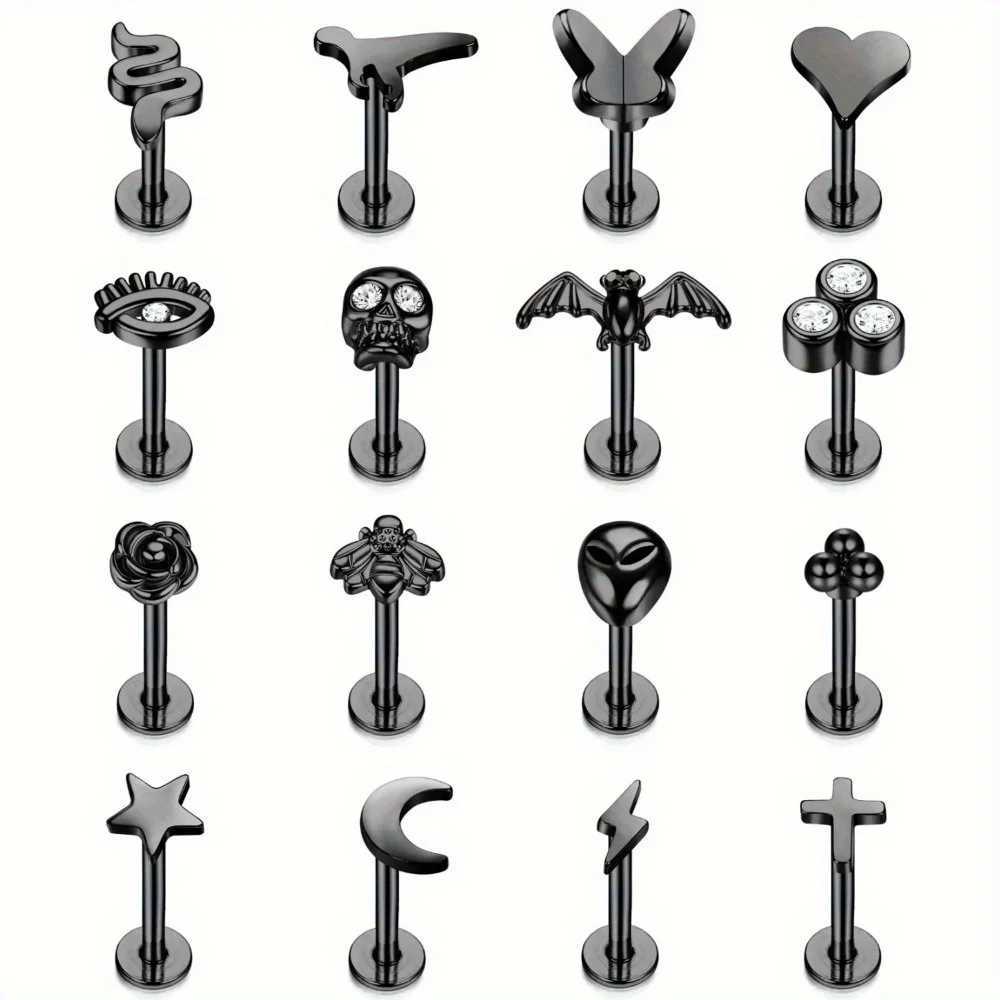 FINREZIO 1Pc Punk Tragus Stainless Steel Piercing Jewelry for Women Men Helix Cartilage Conch Earring Nose Studs Medusa Labret Y240921