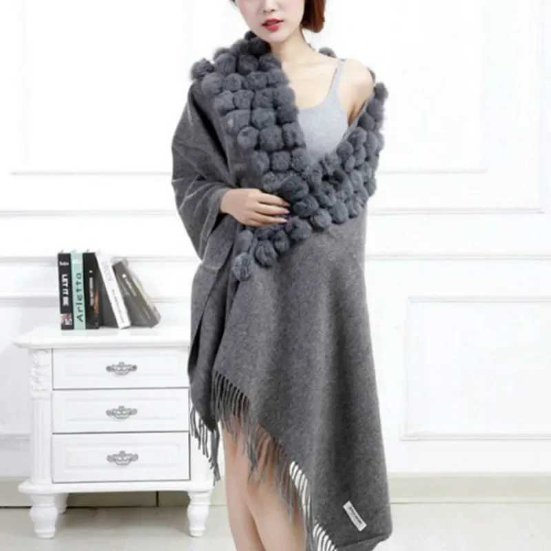 Luxury cashmere scarf wool shawl rabbit hair artificial mink fur leather ball triangle 120 pieces 3D ball gift Pashmina packaging scarf bridal shawl W