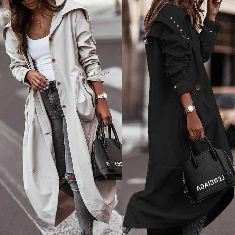 Women Loose Cardigan Large Coat 2023 Autumn Winter New Trench Coat Women Long Sleeve Single Breasted Turn-down Collar TrenchX240921