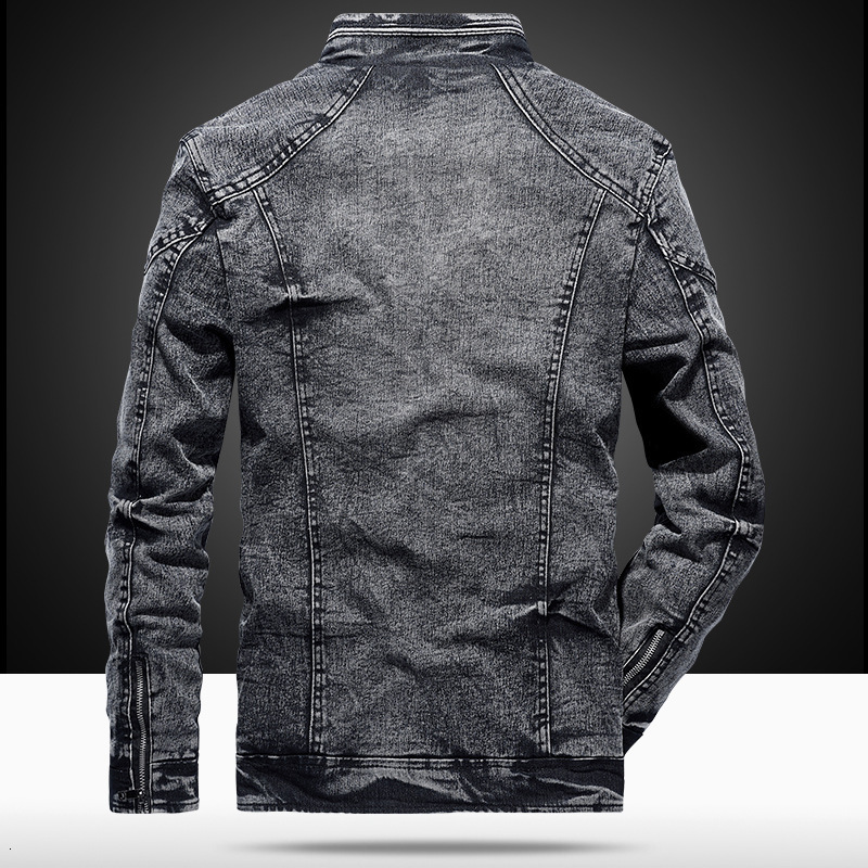 Mens Denim Jacket High-Quality Stand Collar Black Wool Thickened Warm Coat Male Street Fashion Zipper Slim Jackets Men Clothing